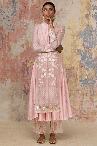 pink mukaish anarkali set