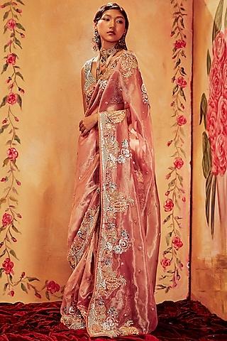 pink mukaish embellished saree set