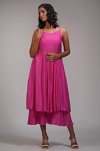 pink mul cotton flared kurta set