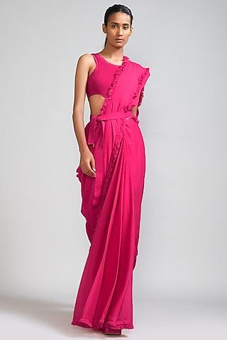 pink mul saree set