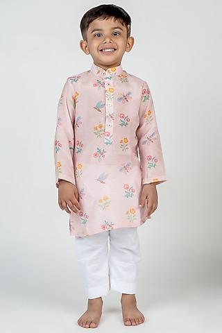 pink muslin digital printed kurta set for boys