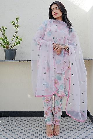 pink muslin floral printed straight kurta set
