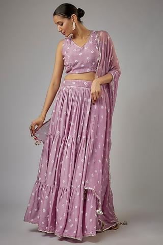 pink muslin hand-tied bandhej printed lehenga set