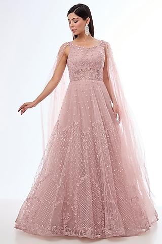pink net cutdana & resham embellished gown