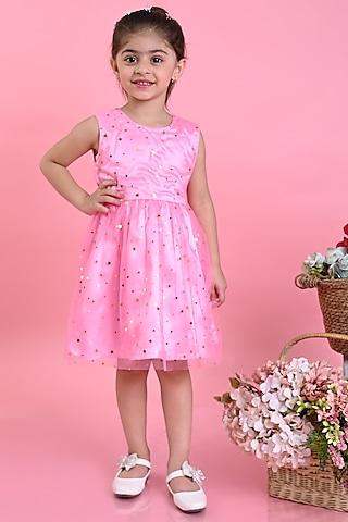 pink net printed dress for girls