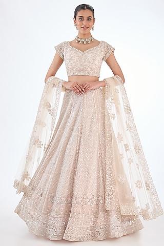 pink net sequin embellished lehenga set