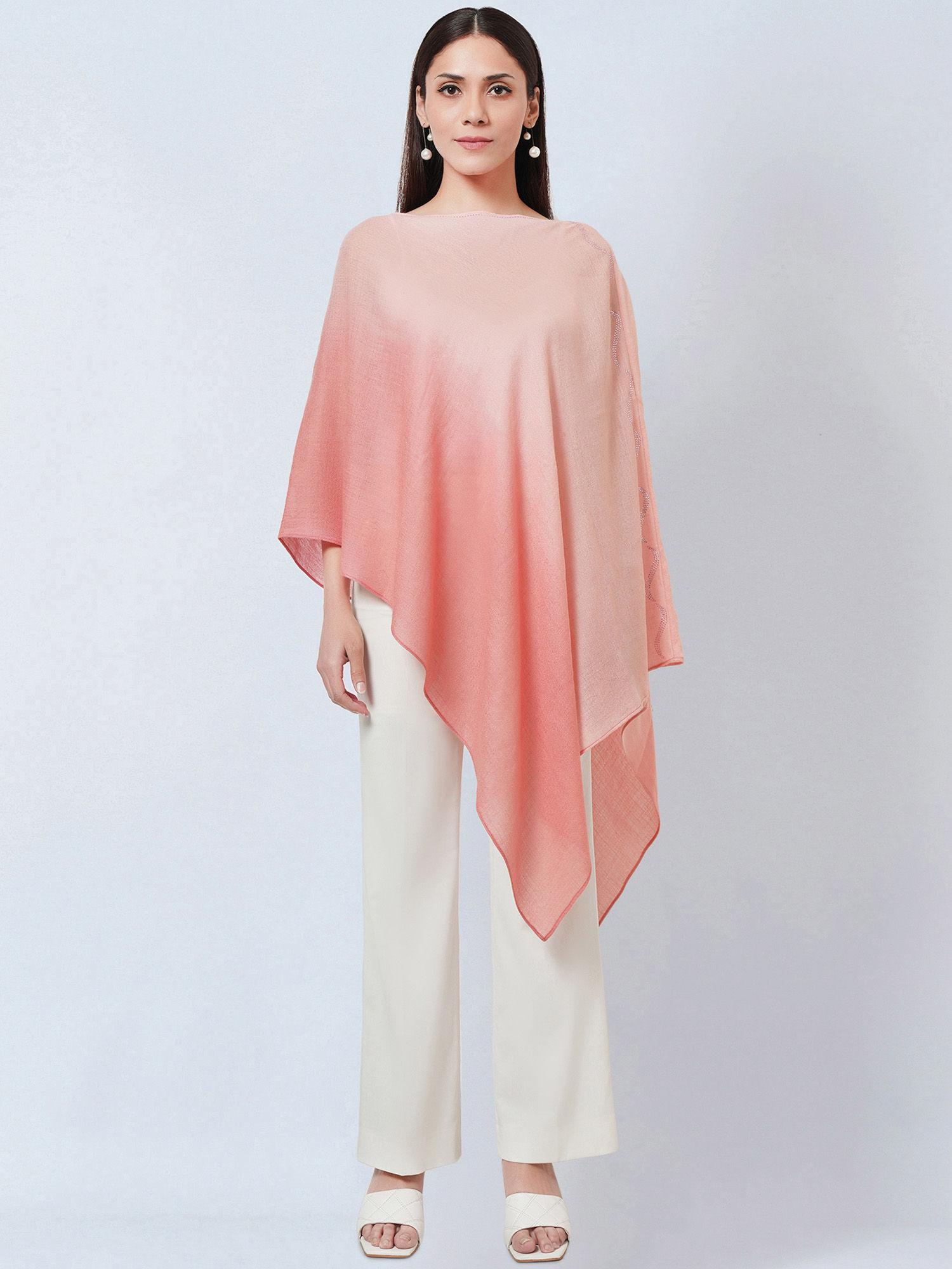 pink ombre asymmetrical embellished cashmere poncho