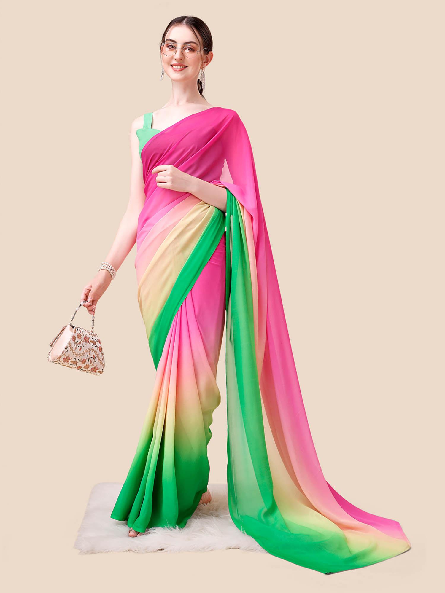 pink ombre celebrity saree with unstitched blouse