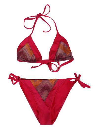 pink one printed triangle bikini set