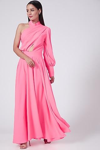 pink one shoulder dress