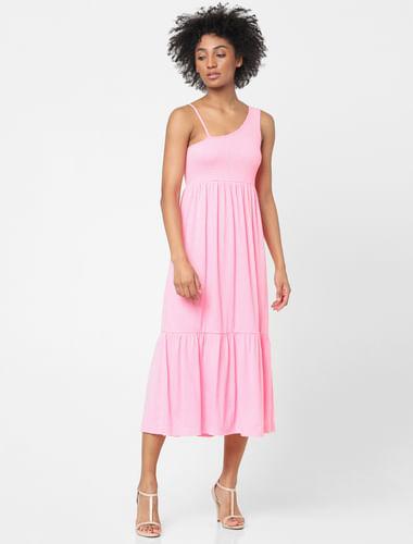 pink one-shoulder midi dress