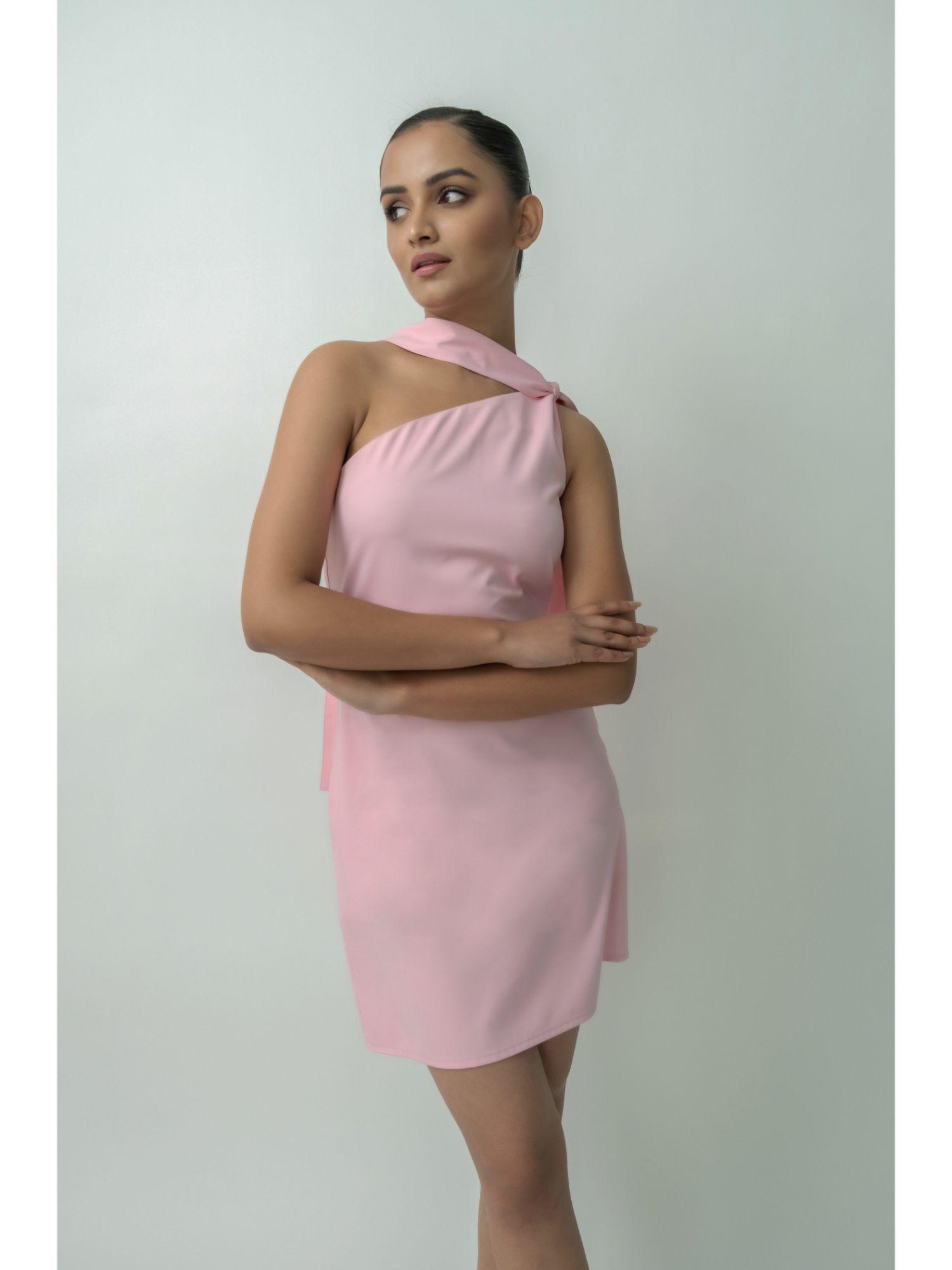 pink one-shoulder tie dress