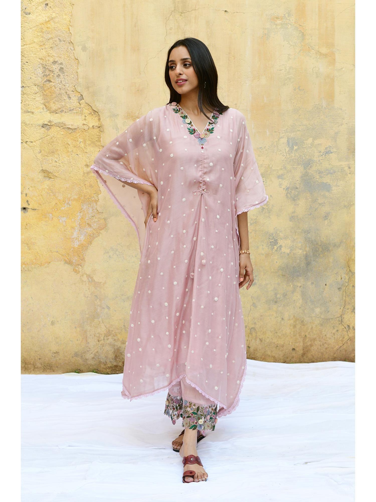 pink orchid heavy kaftan with pant (set of 2)