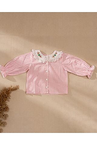pink organic cotton hand embroidered top for girls