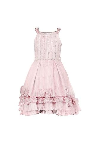 pink organza beads embroidered pleated dress for girls