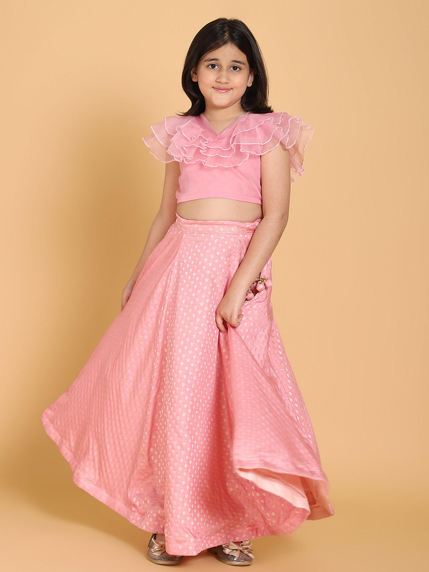 pink organza choli with lehenga (set of 2)