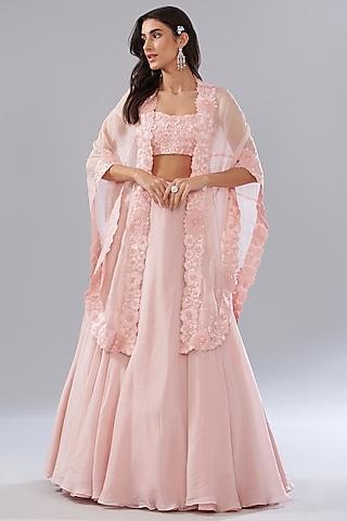 pink organza embroidered cape set