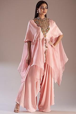 pink organza embroidered cape set