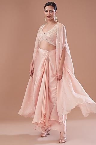 pink organza embroidered cape set