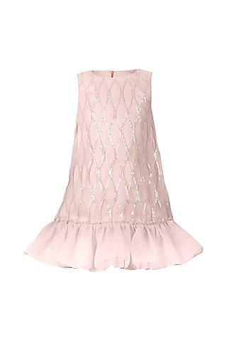 pink organza embroidered dress for girls