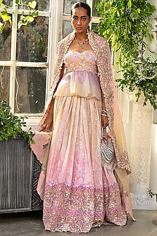 pink organza embroidered lehenga set