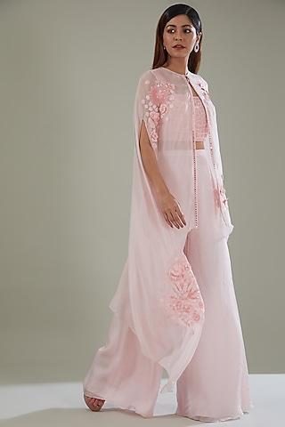 pink organza hand embroidered cape set