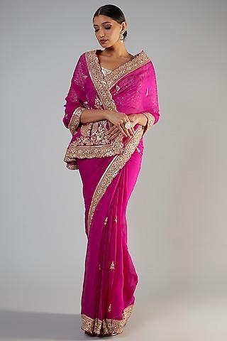 pink organza sequins embellished saree set