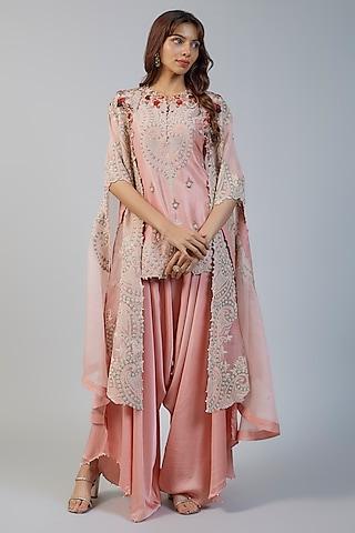pink organza thread embroidered cape set