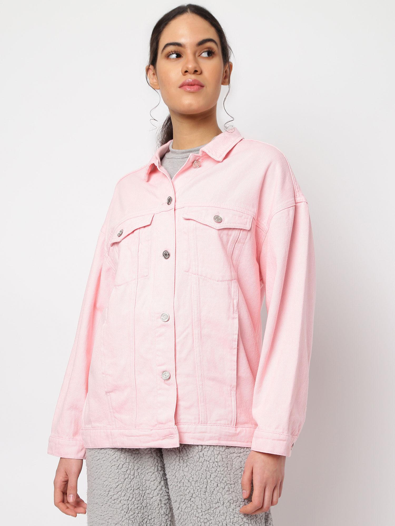 pink oversized denim jacket