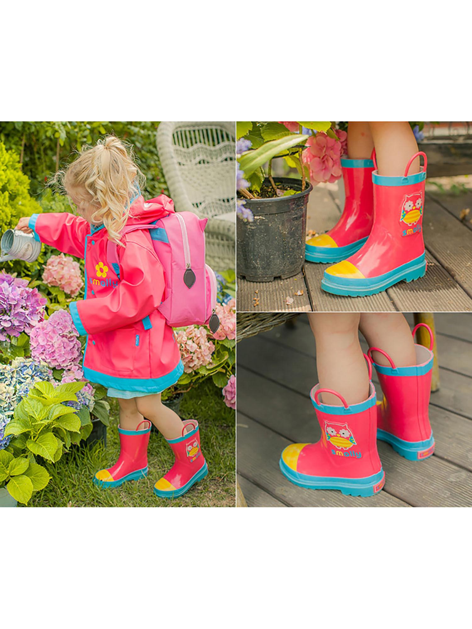 pink owl flexible rubber rain gumboots for toddlers