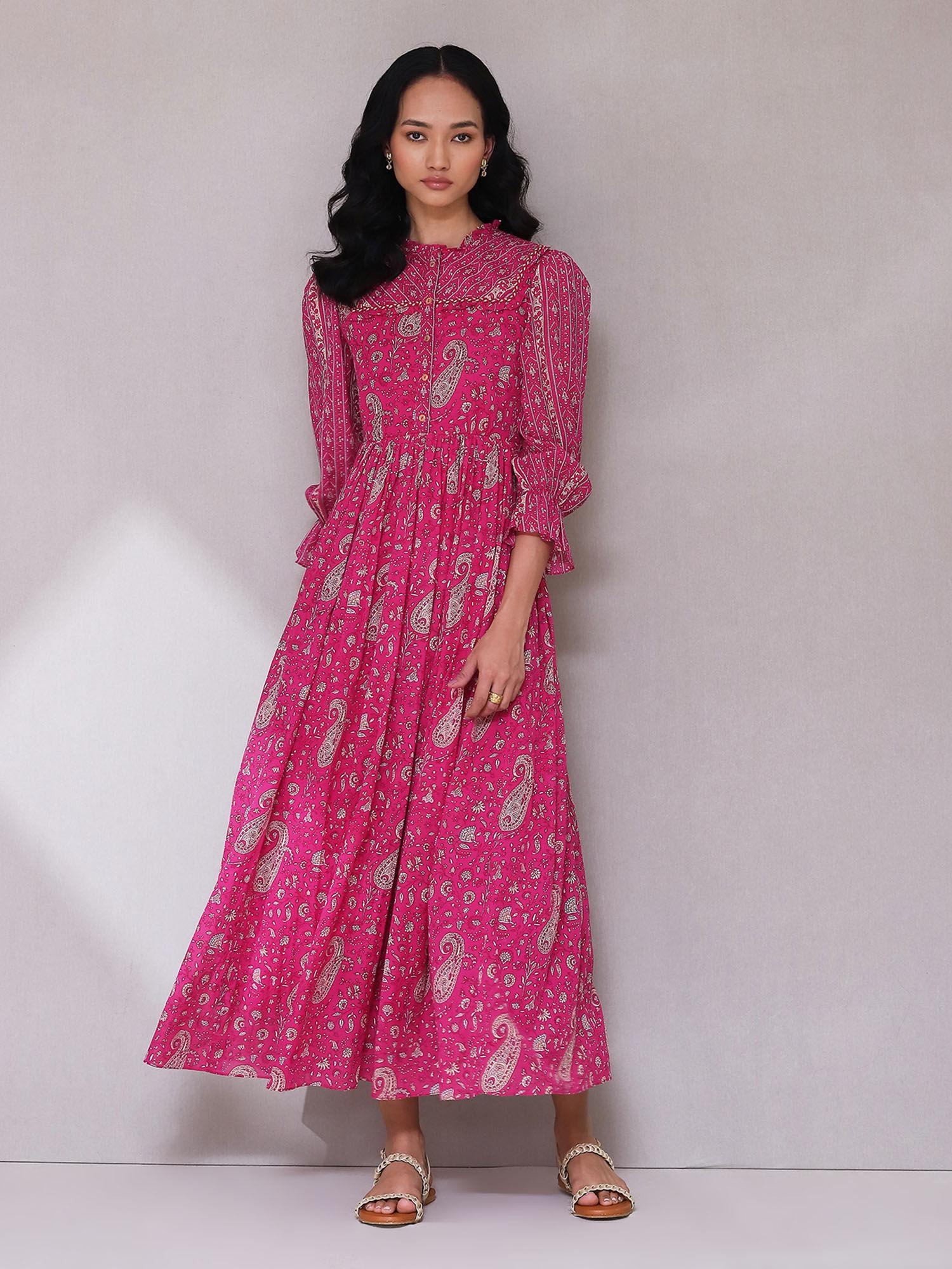 pink paisley print long dress