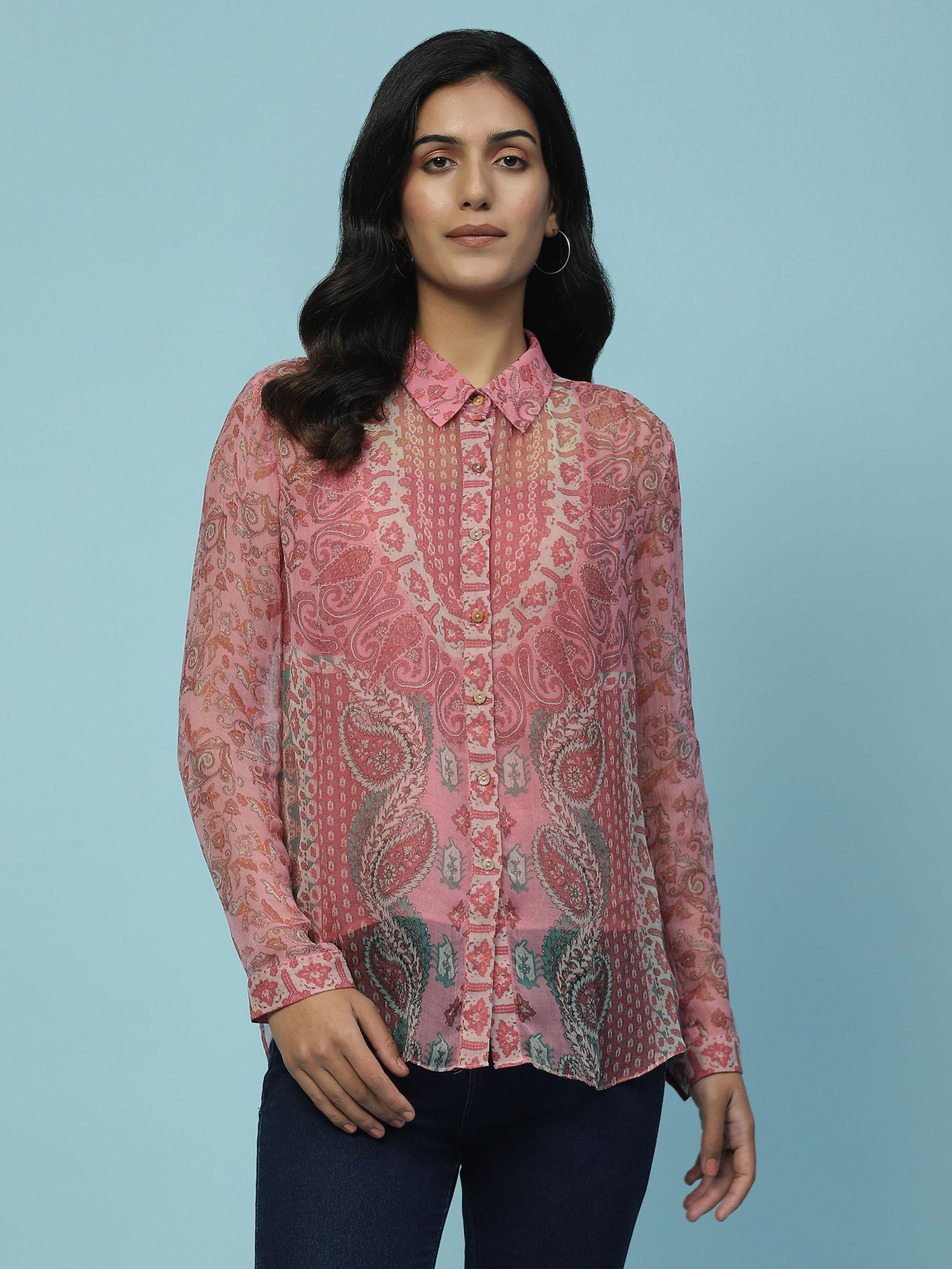 pink paisley print shirt with camisole (set of 2)