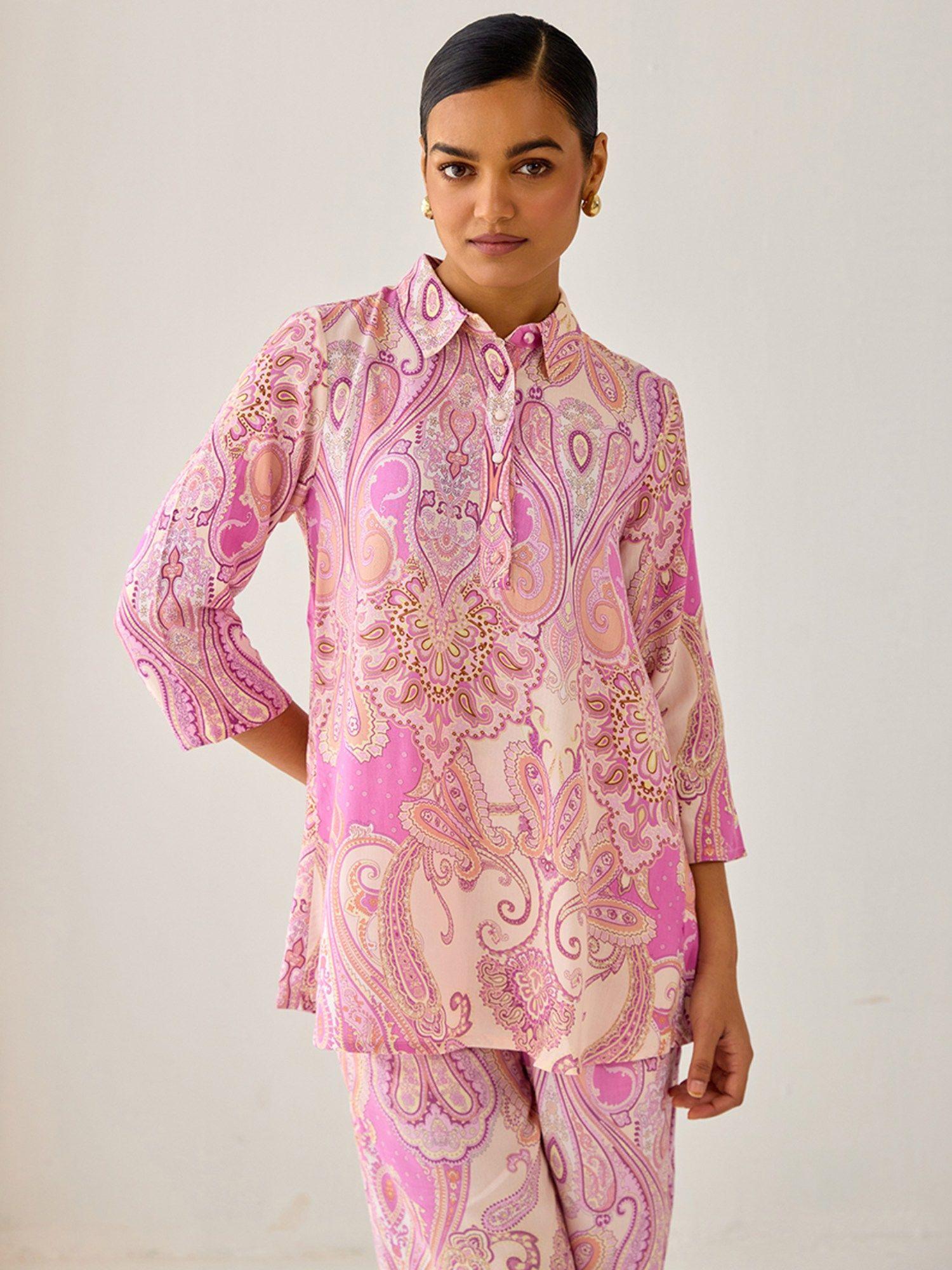 pink paisley straight top