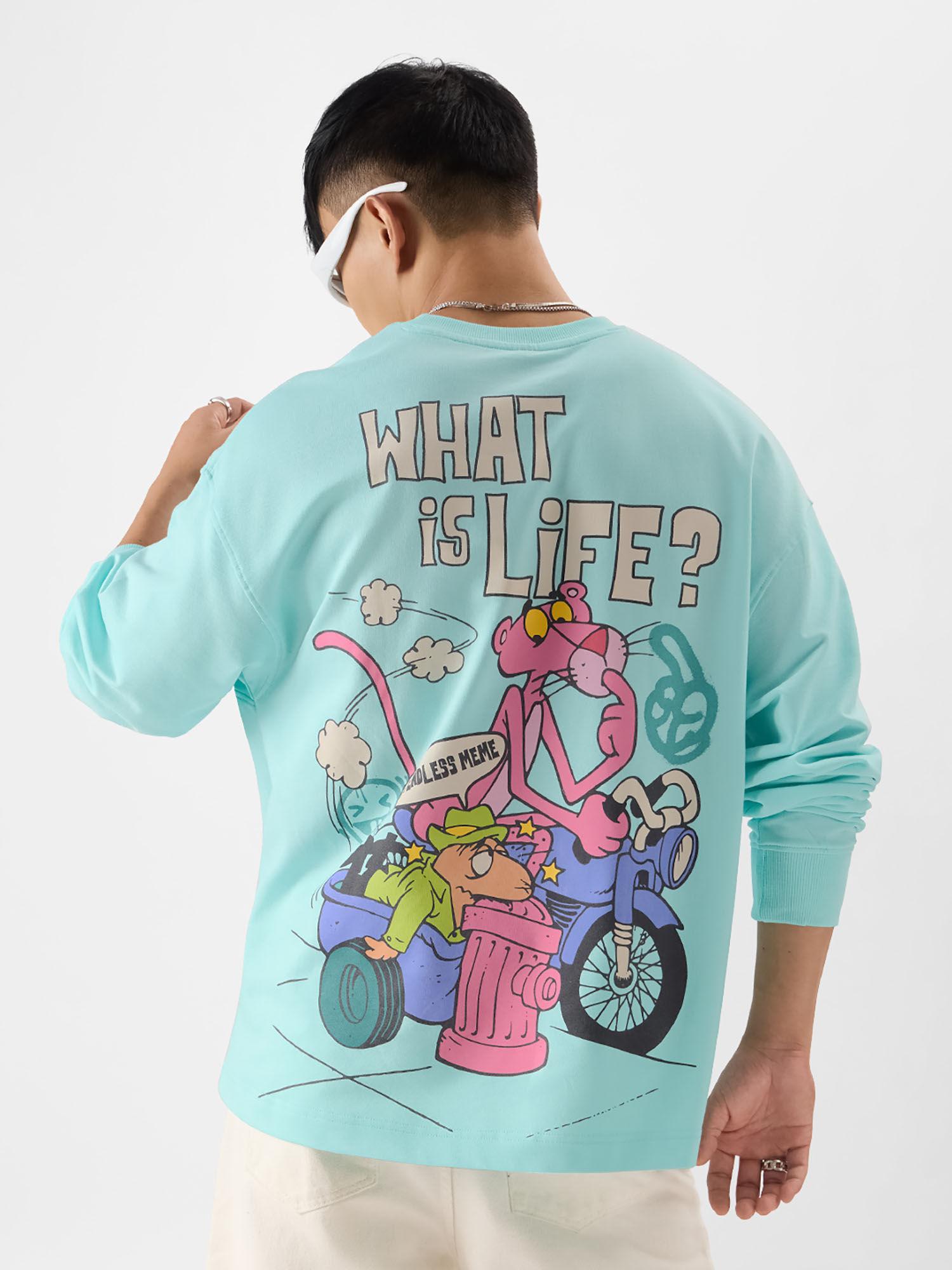 pink panther : what is life? mens oversized full sleeve t-shirt blue