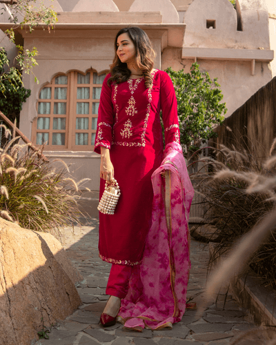 pink paradise velvet handcrafted suit set