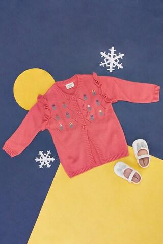 pink pattern winterwear full sleeves round neck baby regular fit  sweater