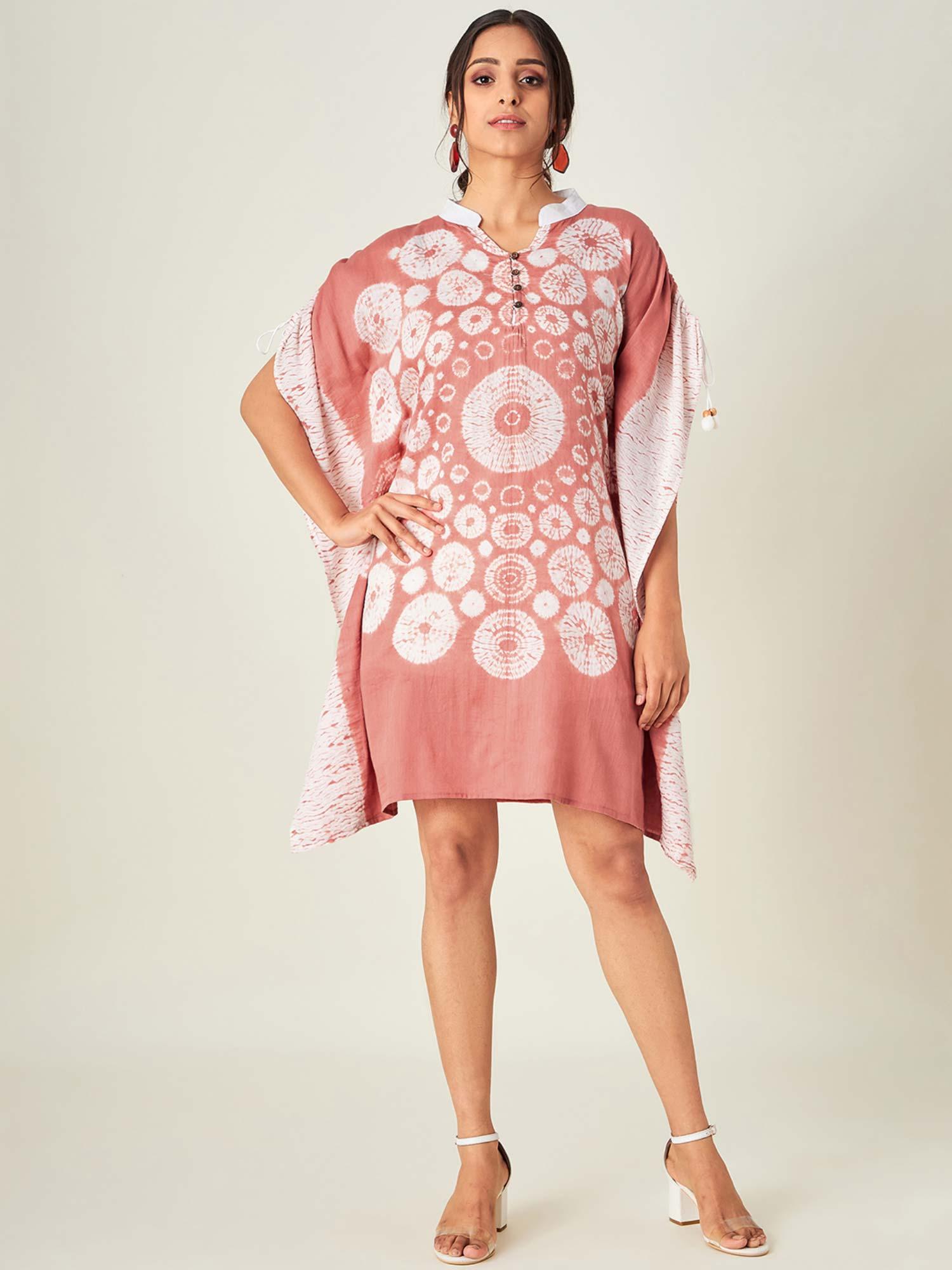 pink patterned shibori tie dye kaftan