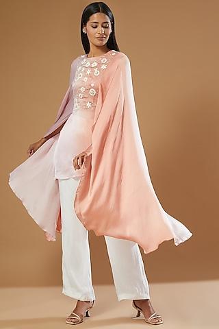 pink peach shaded embroidered top