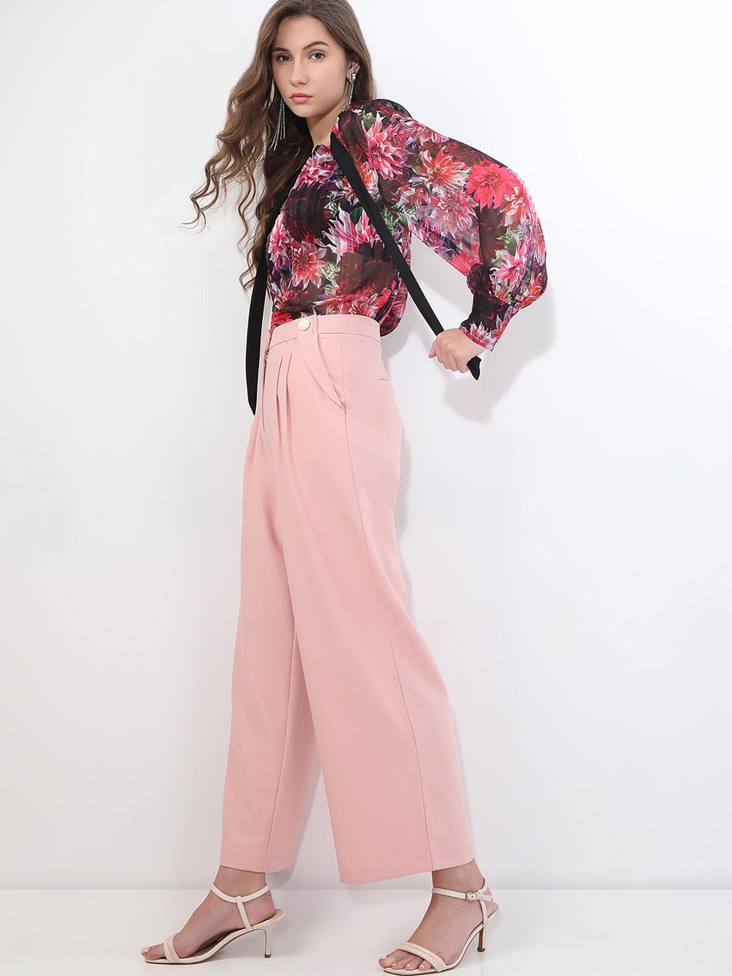 pink pearl button wide leg pant