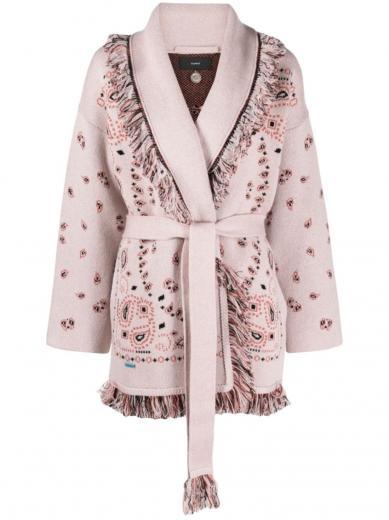 pink pink bandana jacquard cashmere cardigan