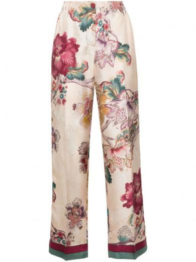 pink pink printed silk trousers