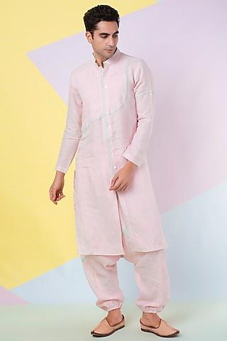 pink piped kurta set