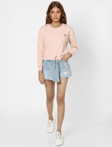 pink placement print cropped sweatshirt