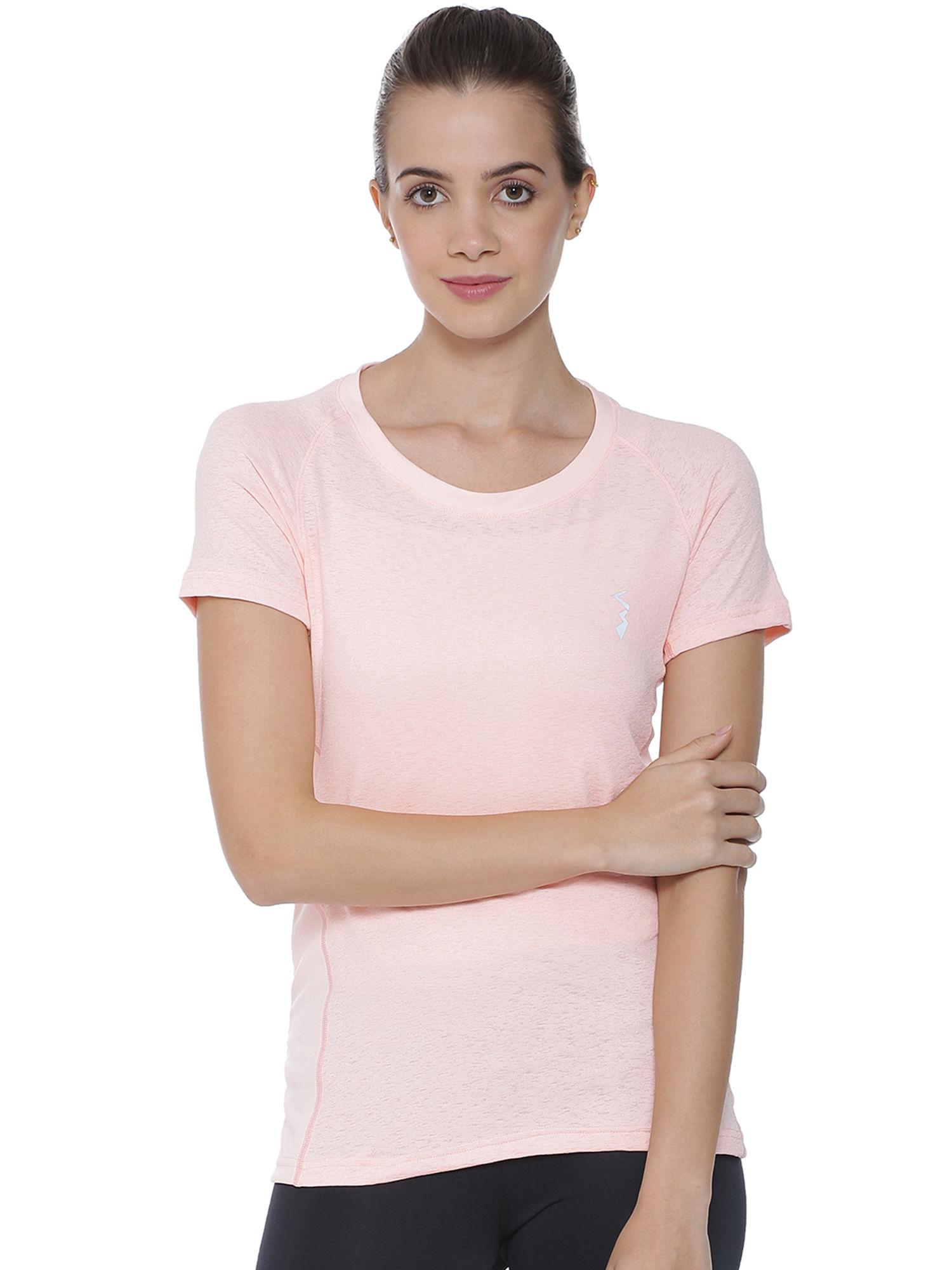 pink plain round neck jersey top