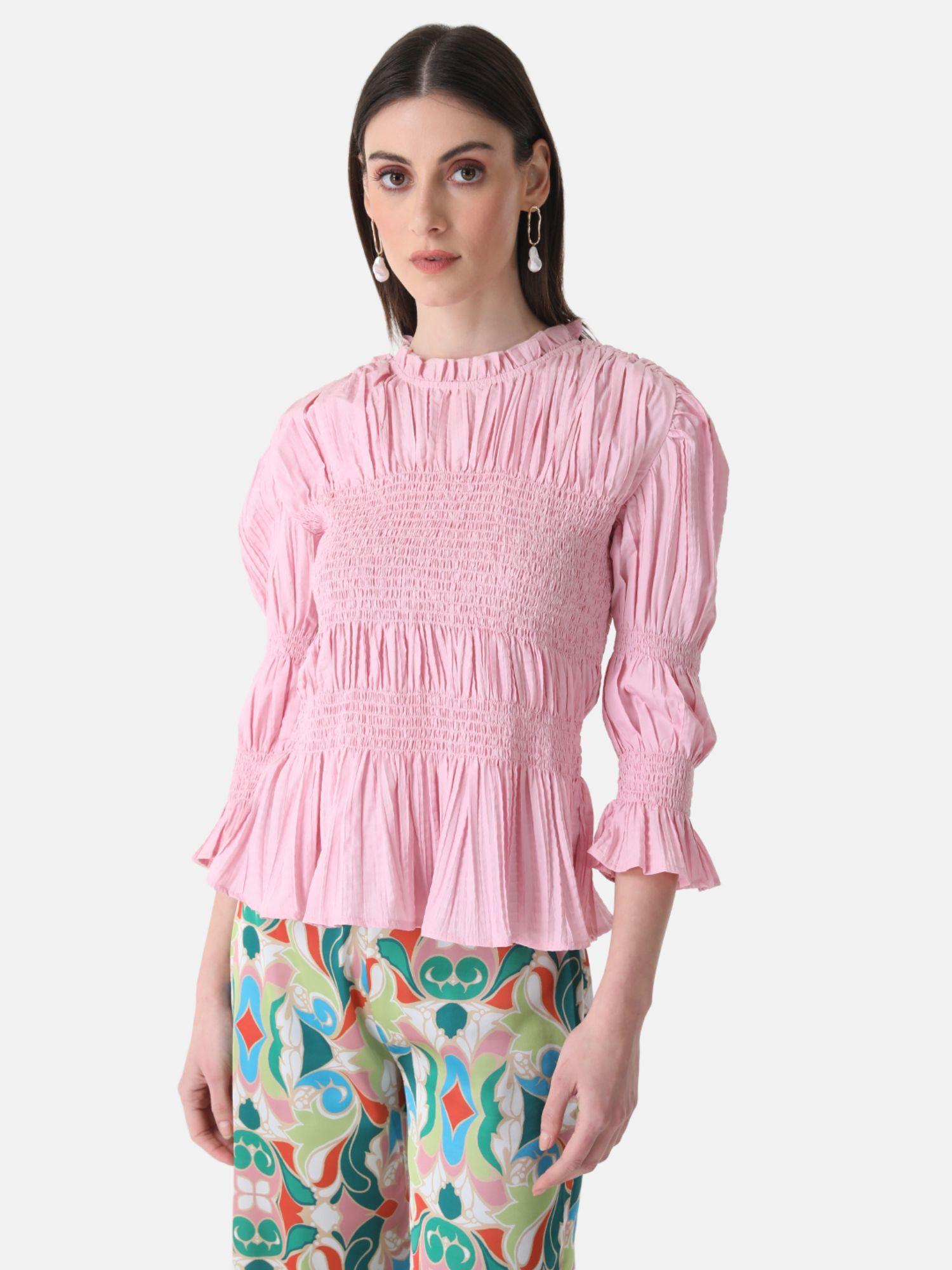 pink pleated crushed top with smocking