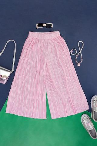 pink pleated full length  casual girls regular fit  pant