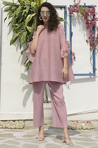 pink pleated polyester a-line tunic set