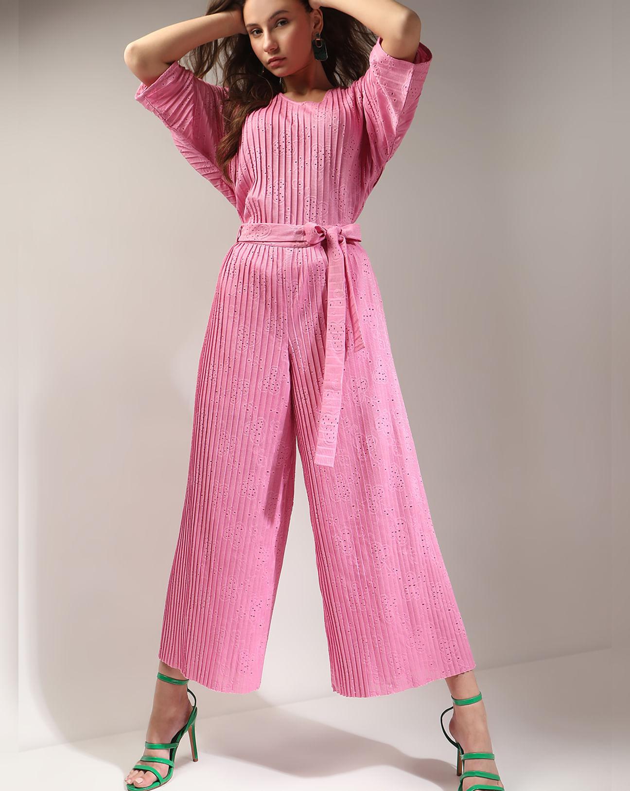 pink plisse co-ord set pants