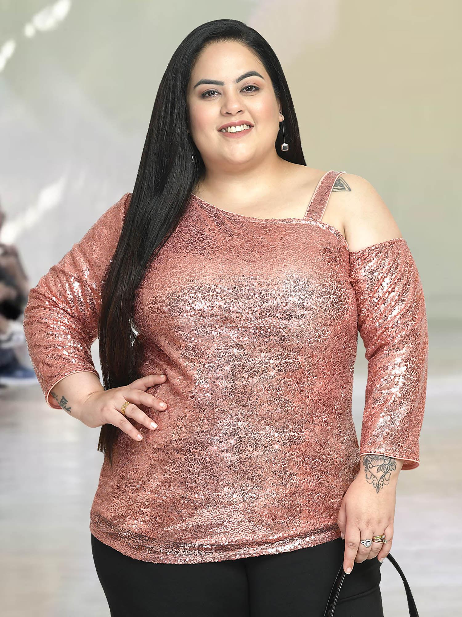 pink plus size sequinned top