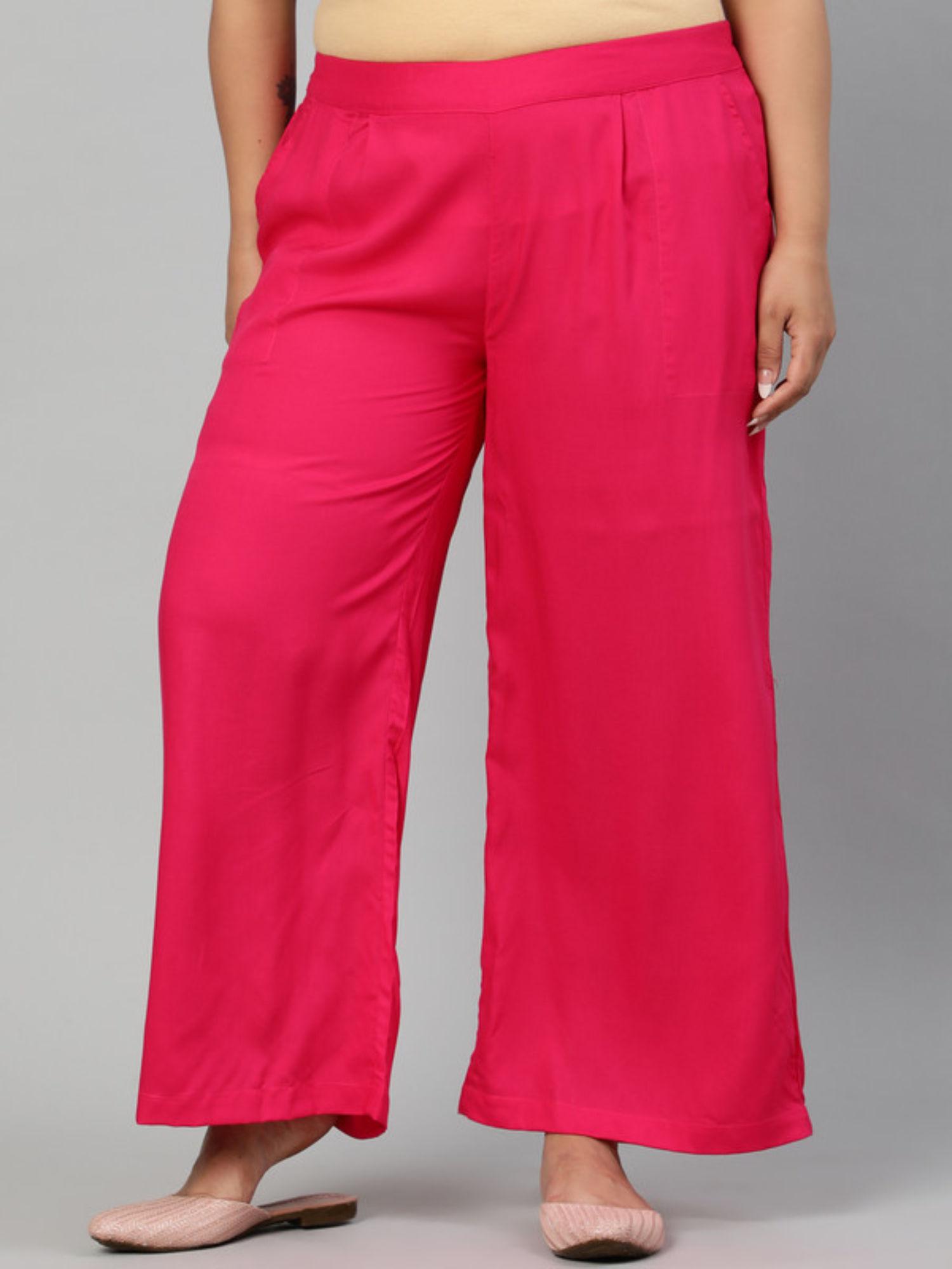 pink plus size solid rayon palazzo